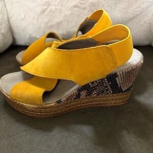 Yellow Suede Wedge Sandals Sz 37